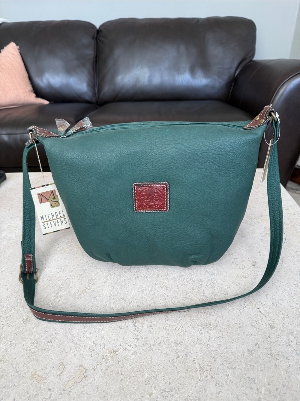 Vintage Dark Green Leather Crossbody Bag